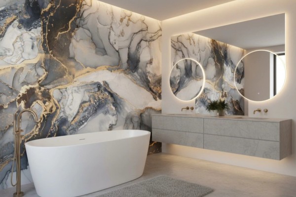 Professional home wallpaper installation featuring luxury textured wallcoverings in a modern residential interior.